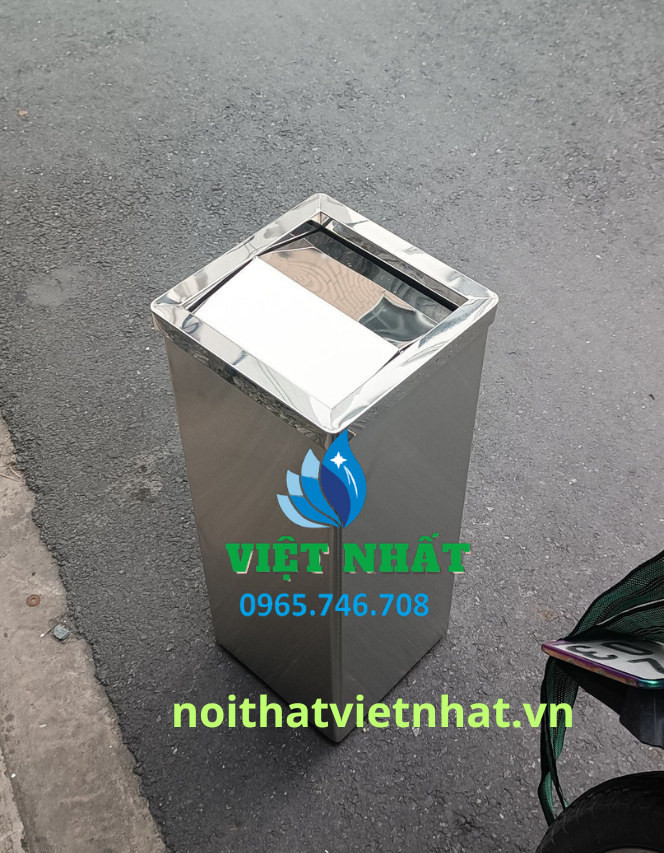 Thùng rác inox nắp lật vuông Việt Nhất